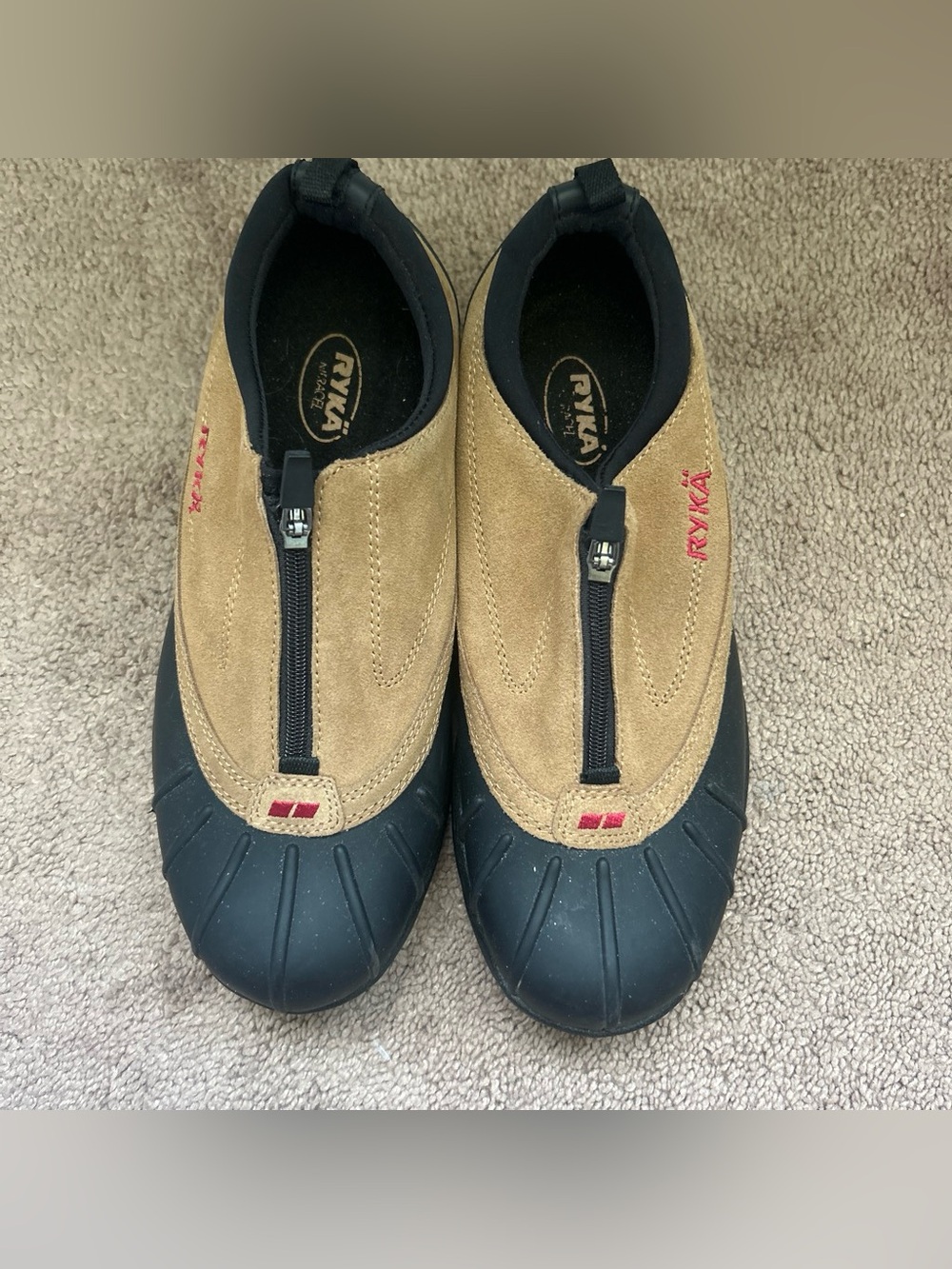 Ryka Tan and Black Zip-Front Water Shoes